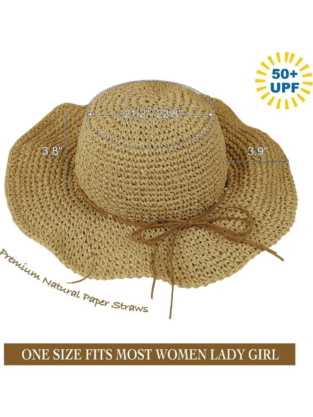 Wide Brim Floppy Sun Hat | Breathable UV Protection UPF 50+ | Packable Beach Cap